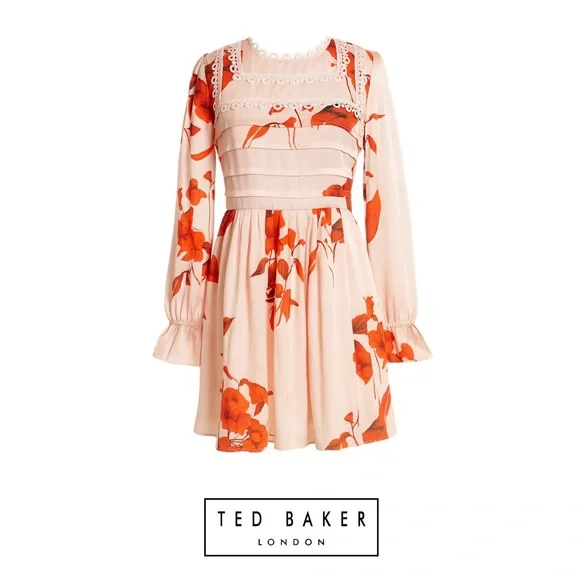 NEW Ted Baker Fantasia lace Trim Cream and Red Floral Dress -  www.disolcolor.com
